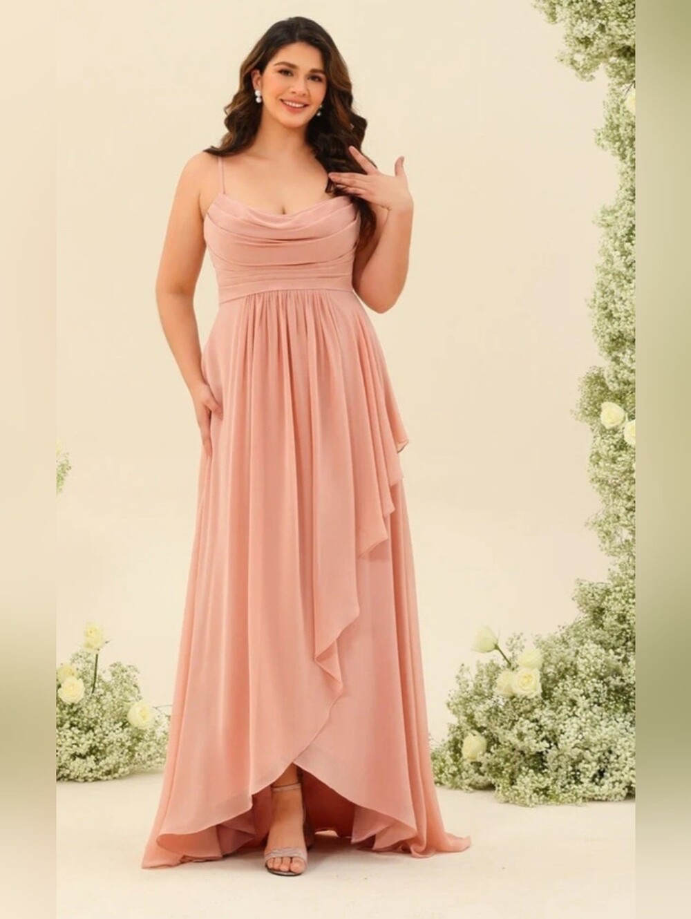 Blush Pink Cowl Neck Maxi Dress